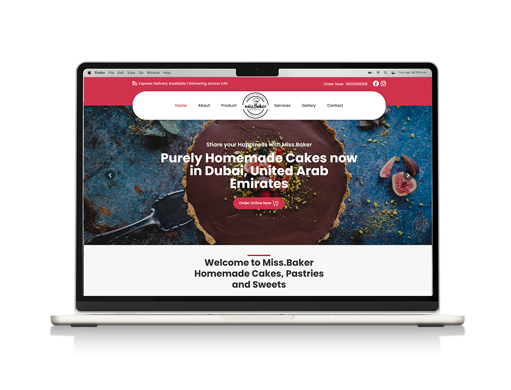 Website designed for Dubai based homemade baker Miss Baker Cakes Dubai, UAE