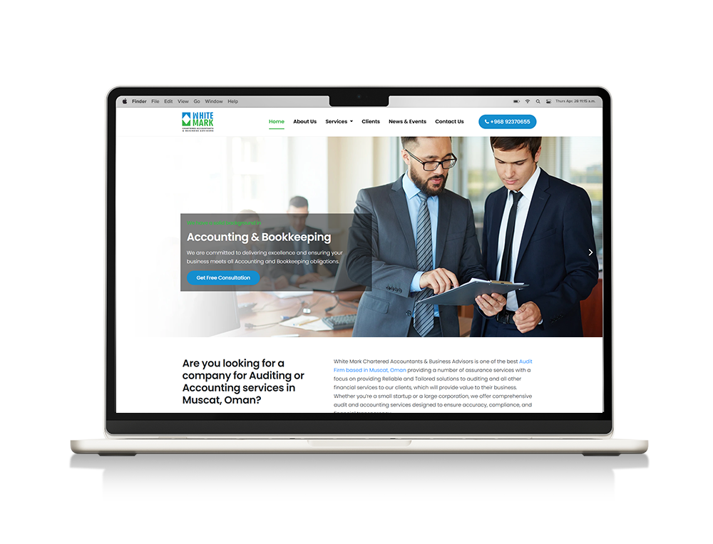 Website designed for Oman based auditing firm White Mark Chartered Accountants and Business Advisors